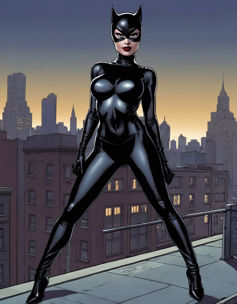 catwoman, gotham city, superhero, rooftop, seduction, sexy, painted