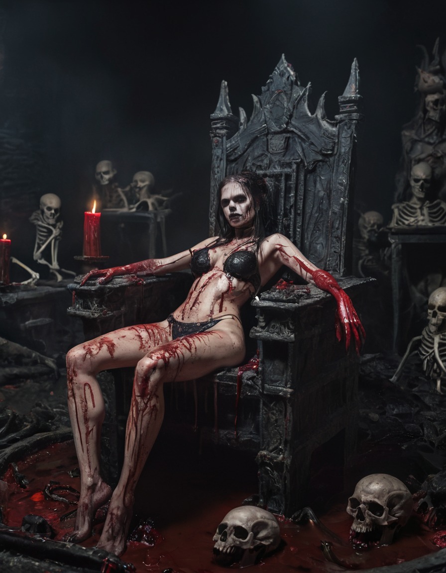 fantasy, demon, throne, skulls, demonesse, sexy, nsfw