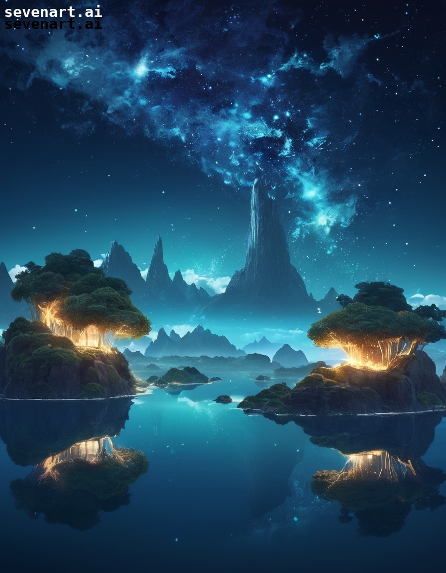 fantasy, otherworldly, floating islands, stars, surreal, space