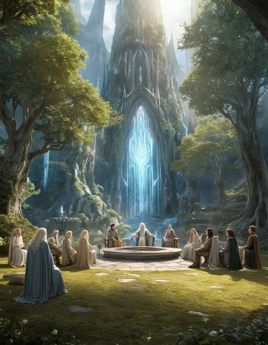 lothlórien, white council, middle-earth, powerful beings, meeting, fantasy, council meeting, john tolkien, tolkien