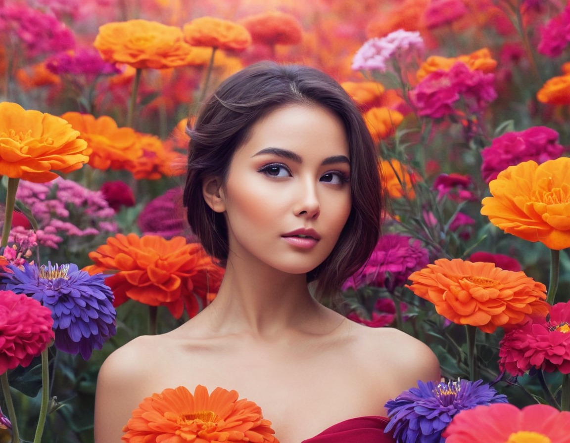 beauty, woman, flowers, nature, enchanting