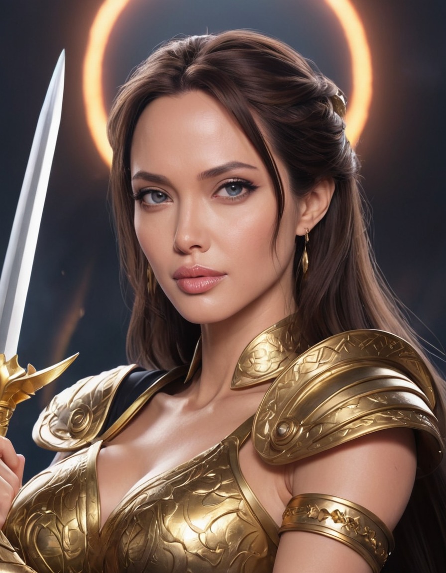 angelina jolie, anime, warrior princess, fantasy, art