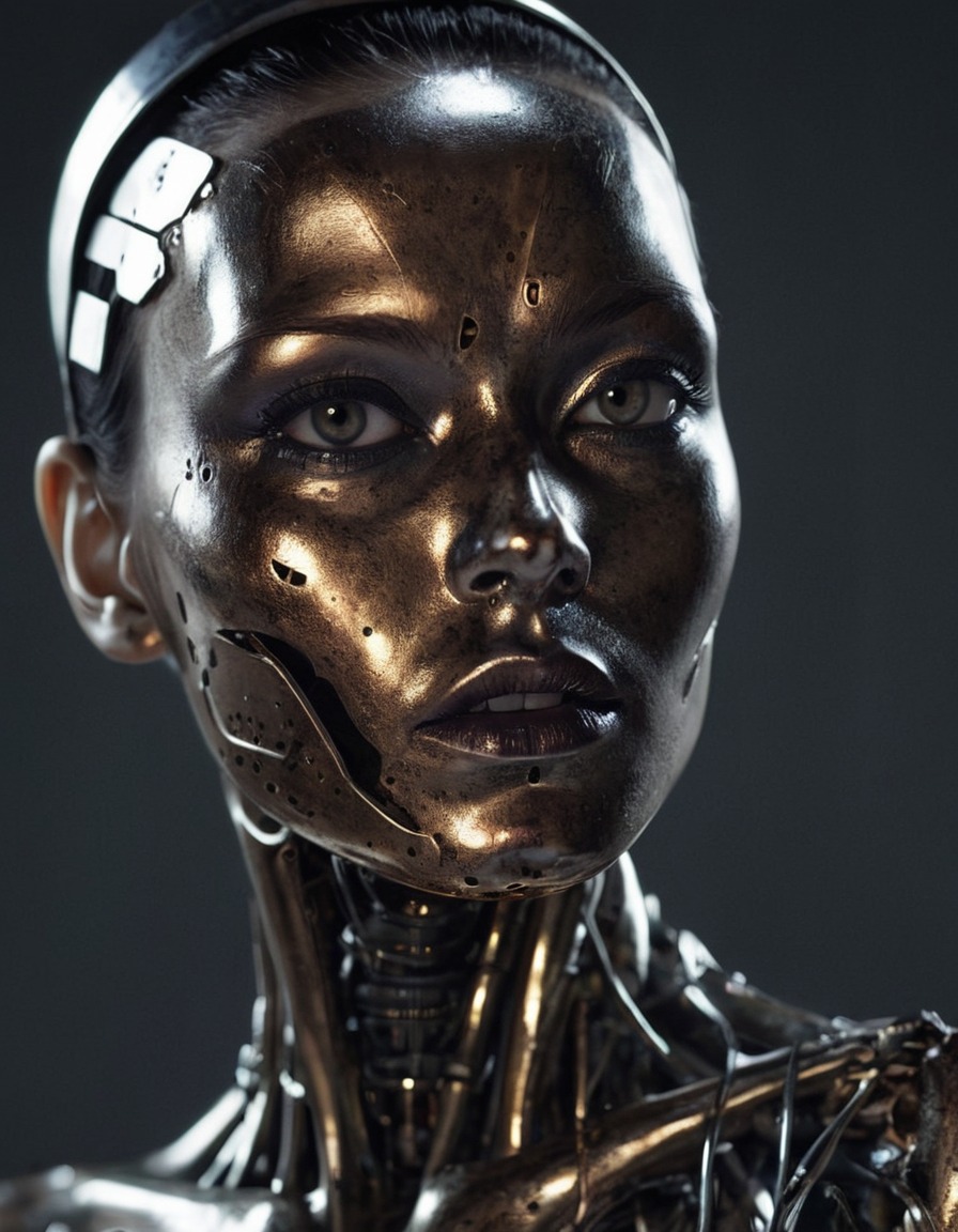 mutations, woman, female, robotic appearance, metallic skin, science fiction, cyborg