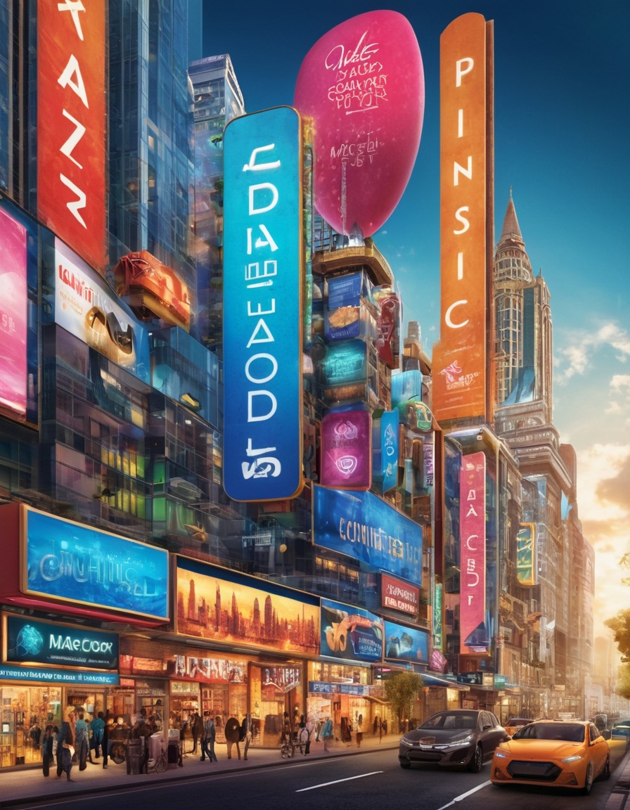 cityscape, typography, signage, urban landscape, vibrant, architecture