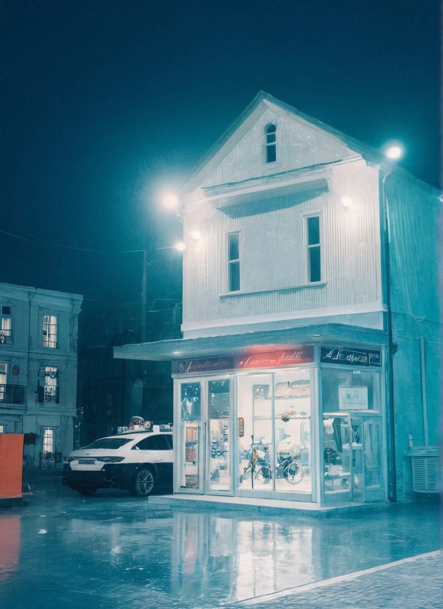 photography, architecture, car, filmphotography, analog, analogphotography, asia, asian, city, film, japan, japanese, koban, neon, night, police, road, scenery, urban