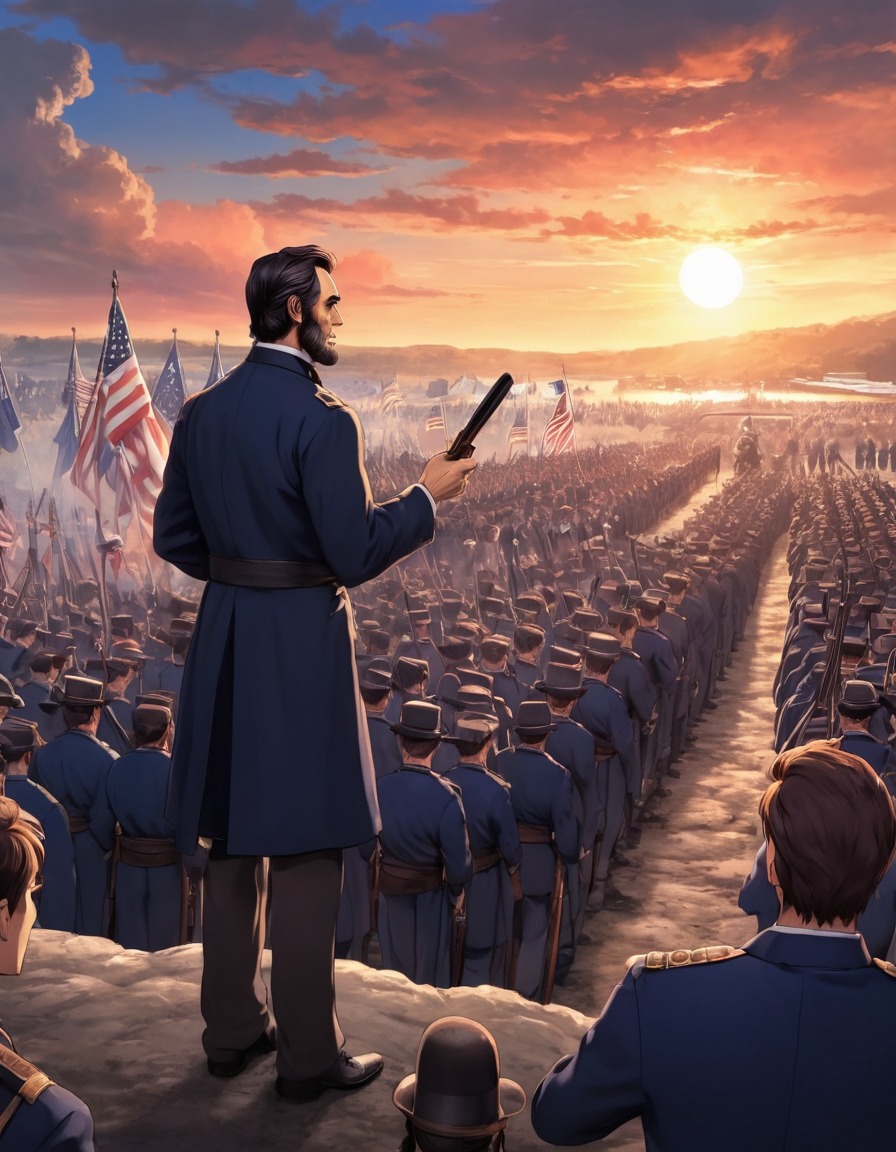 abraham lincoln, gettysburg address, president, speech, historical, battlefield, anime