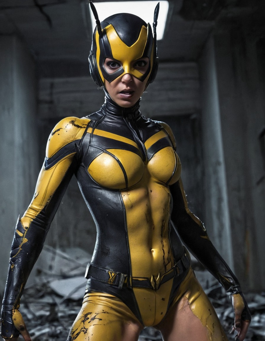 the wasp, superhero, battle, tattered clothes, ripped, marvel comics