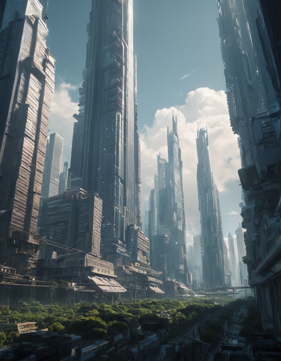 futuristic, skyline, skyscrapers, self-sustaining, technology, future