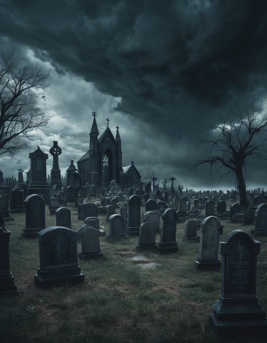 graveyard, storm, gothic, tombstones, underground, dark