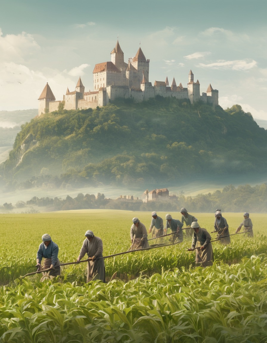 peasants, crops, field, castle, agriculture, middle ages