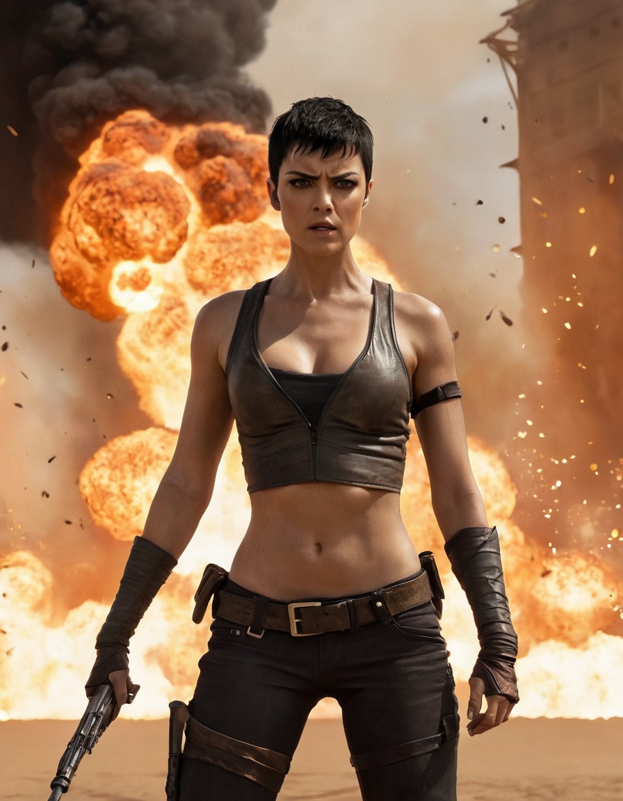 furiosa, strong female character, action movie, explosions, chaos, mad max