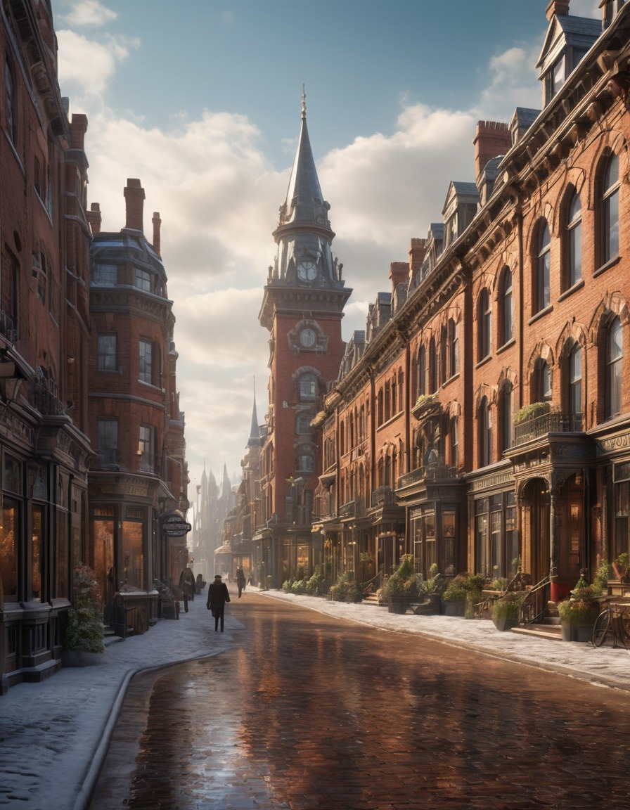 victorian era, street scene, brick buildings, historical architecture, architecture