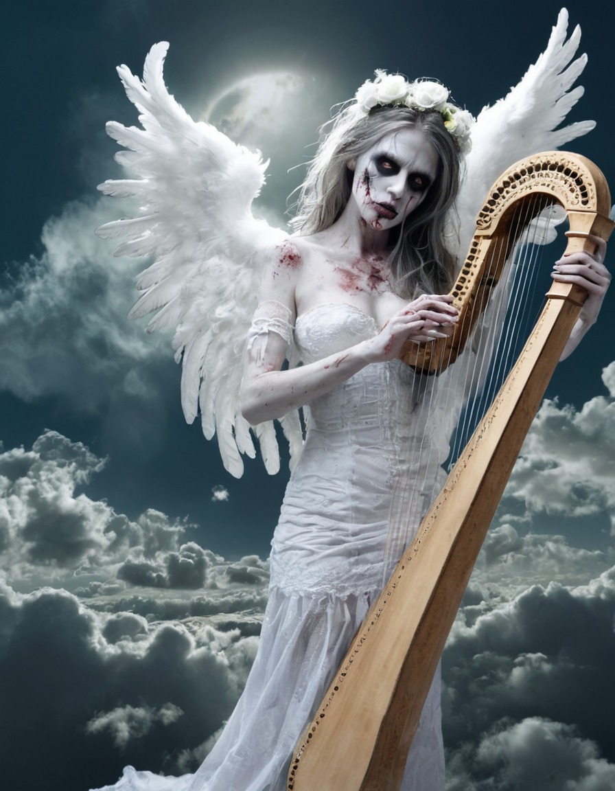 heaven, angels, zombies, female angel, afterlife, music, clouds