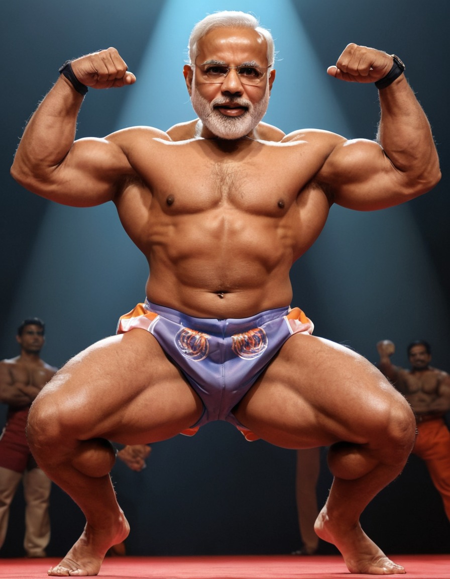 narendra modi, bodybuilder, muscle flexing, political satire