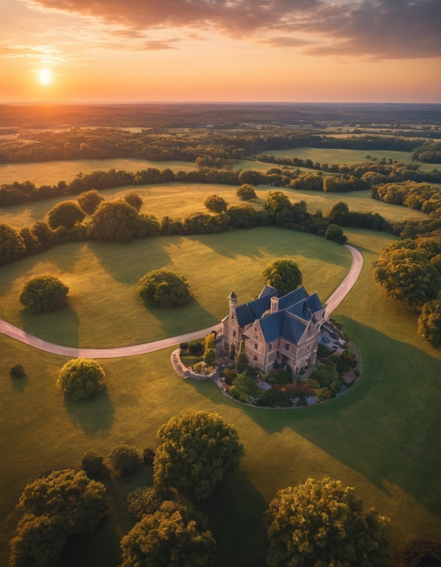 sunset, landscape, drone photography, nature