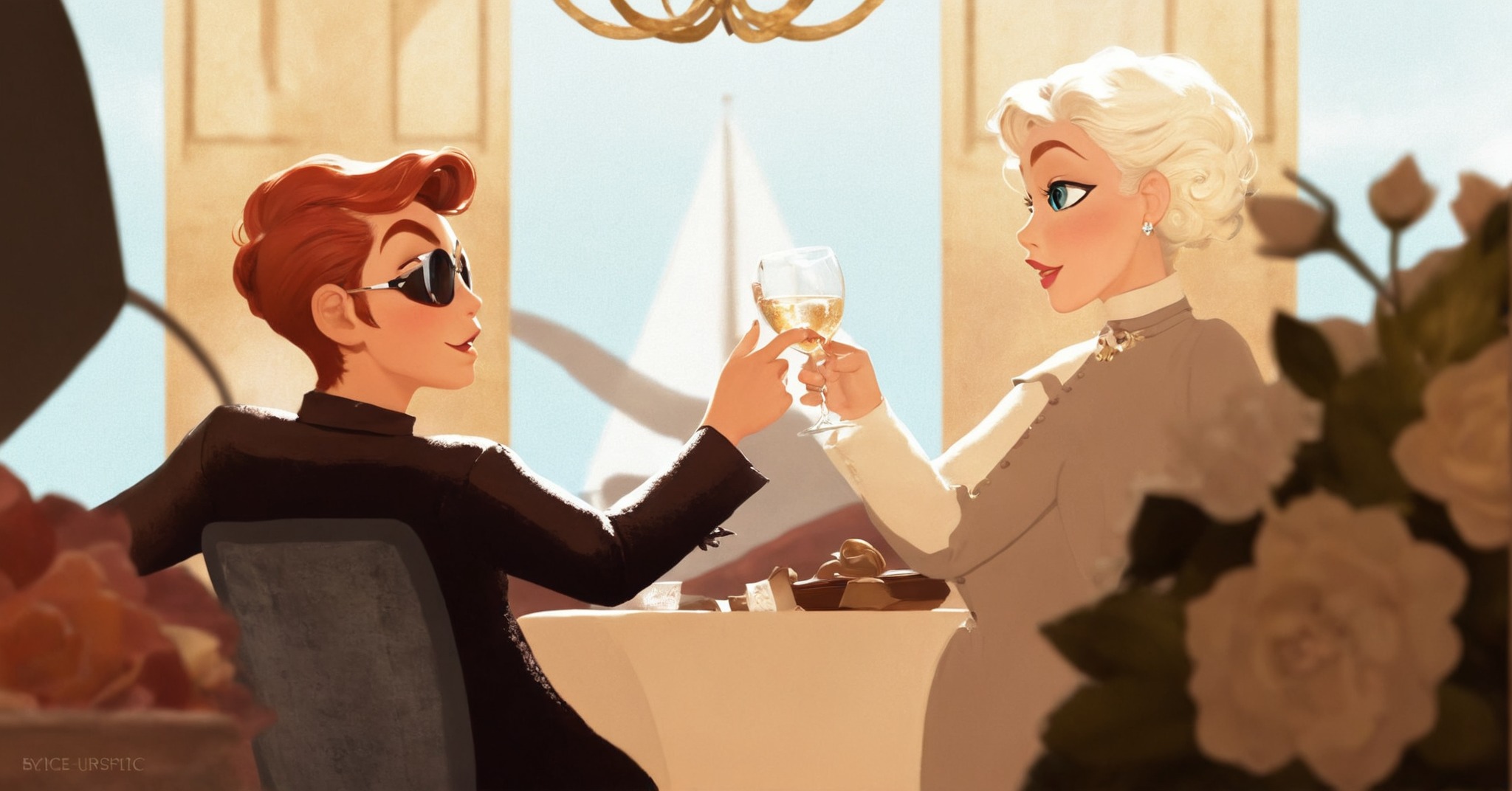 art, artists on tumblr, good omens, ineffable husbands, aziraphale, aziracrow, crowley, terry pratchett, neil gaiman, my art, fanart, still hoping for that south downs cottage, digital art, illustration, go fanart, art ph, finally posting current art!, what better way to start than with good omens <3