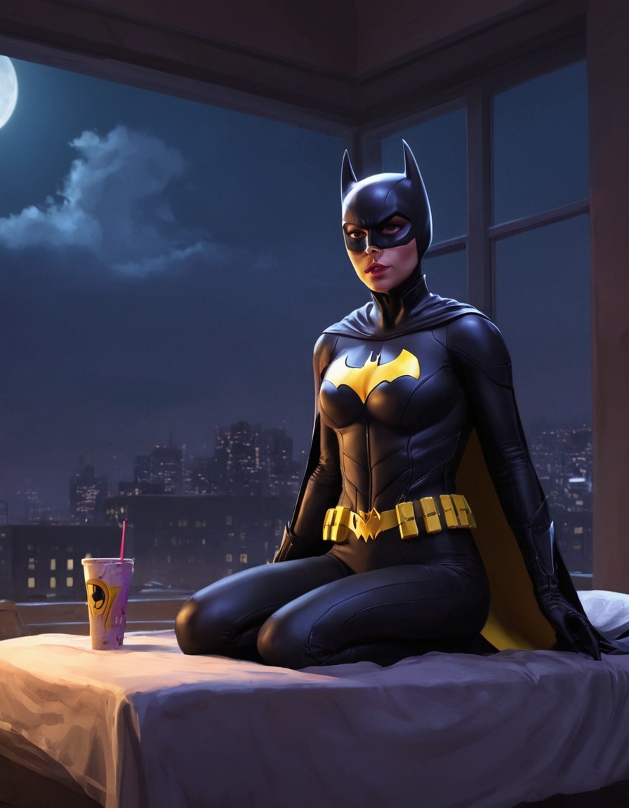 superhero, relaxation, leisure, night off, batgirl, superheroine, bikini