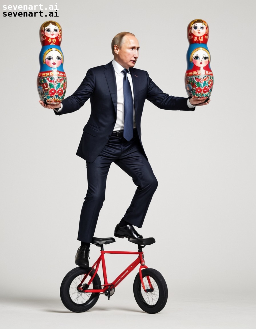 vladimir putin, unicycle, juggling, russian nesting dolls, absurdity, putin, russia, russian president