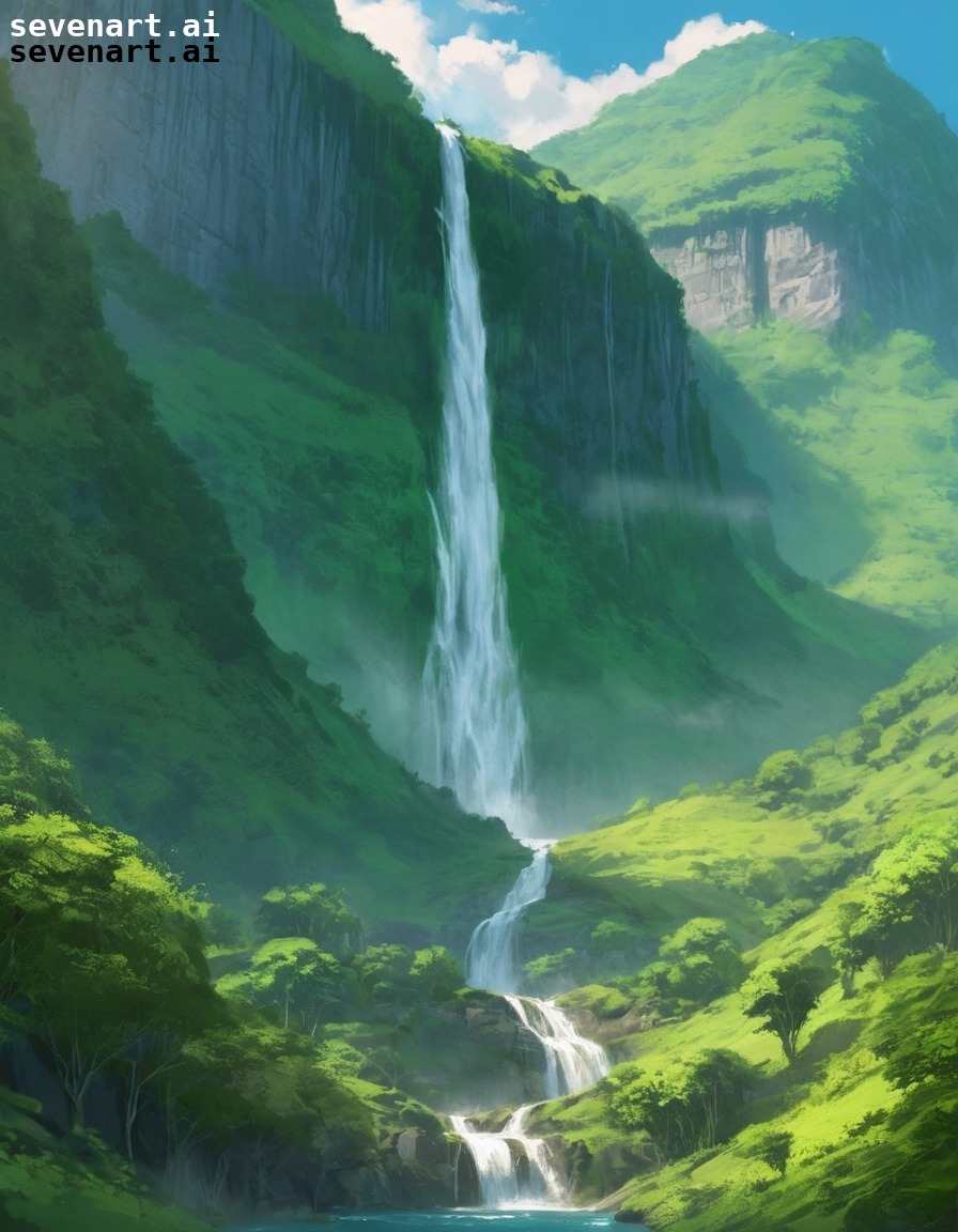 nature, waterfall, mountains, lush, majestic