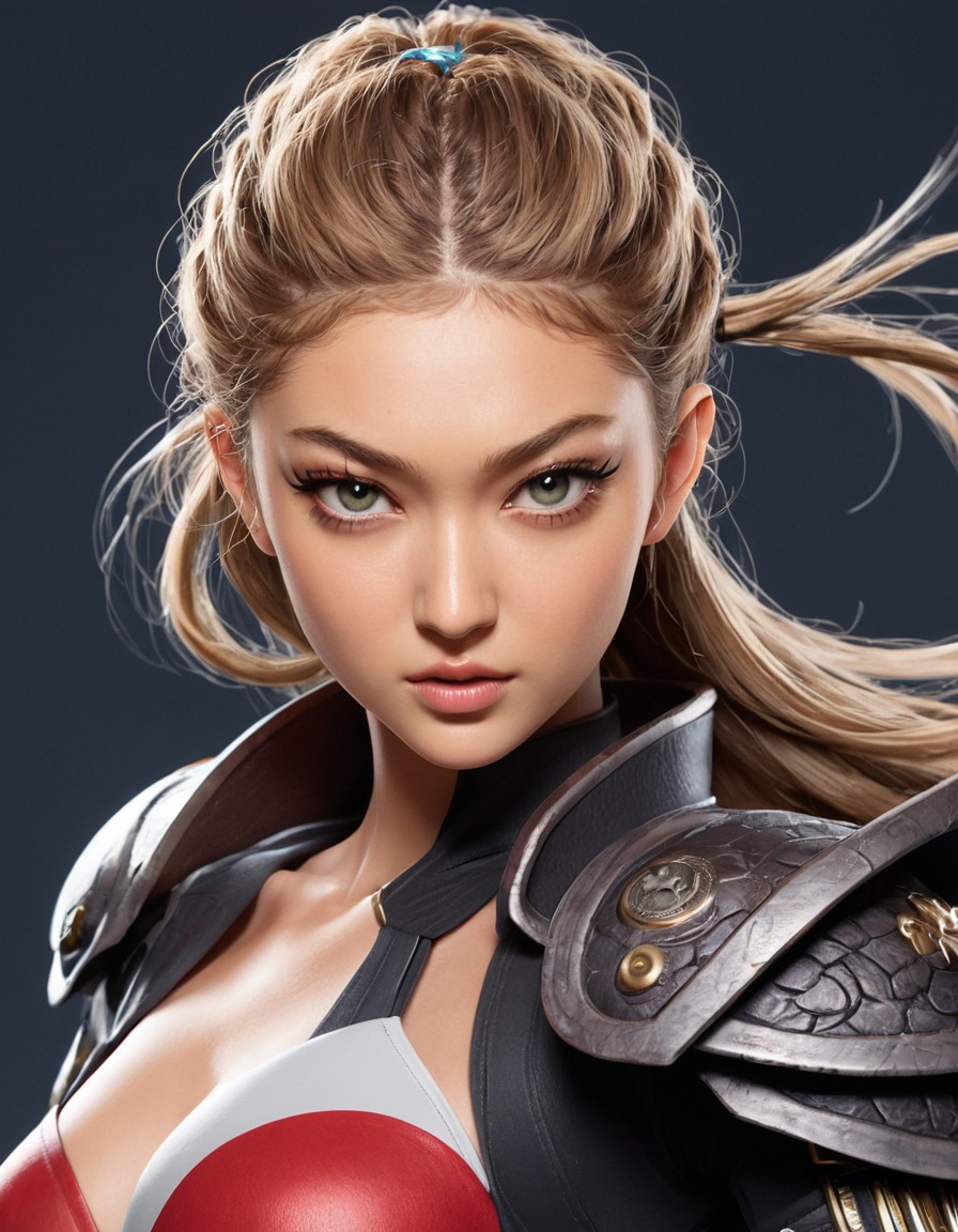 gigi hadid, anime warrior, fashion, fantasy, anime