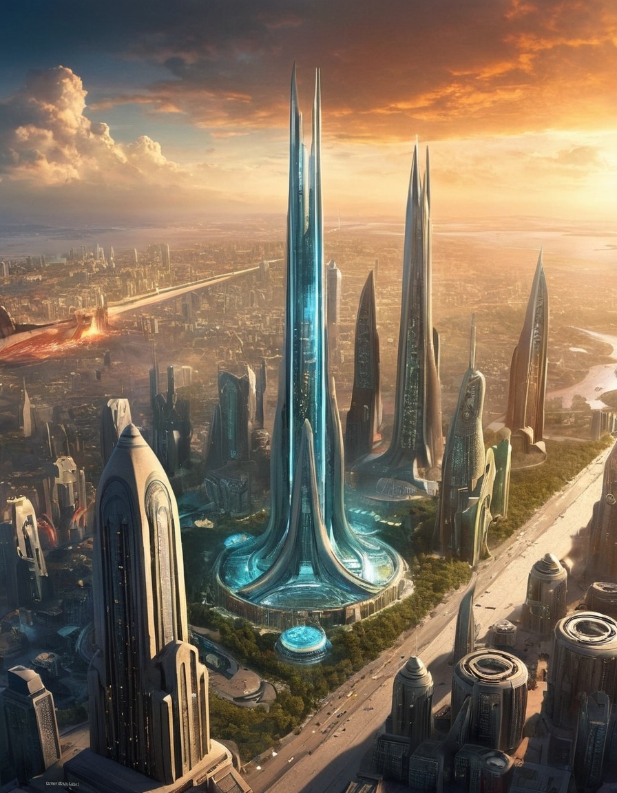 futuristic, cityscape, advanced technology, social conditioning, brave new world, books