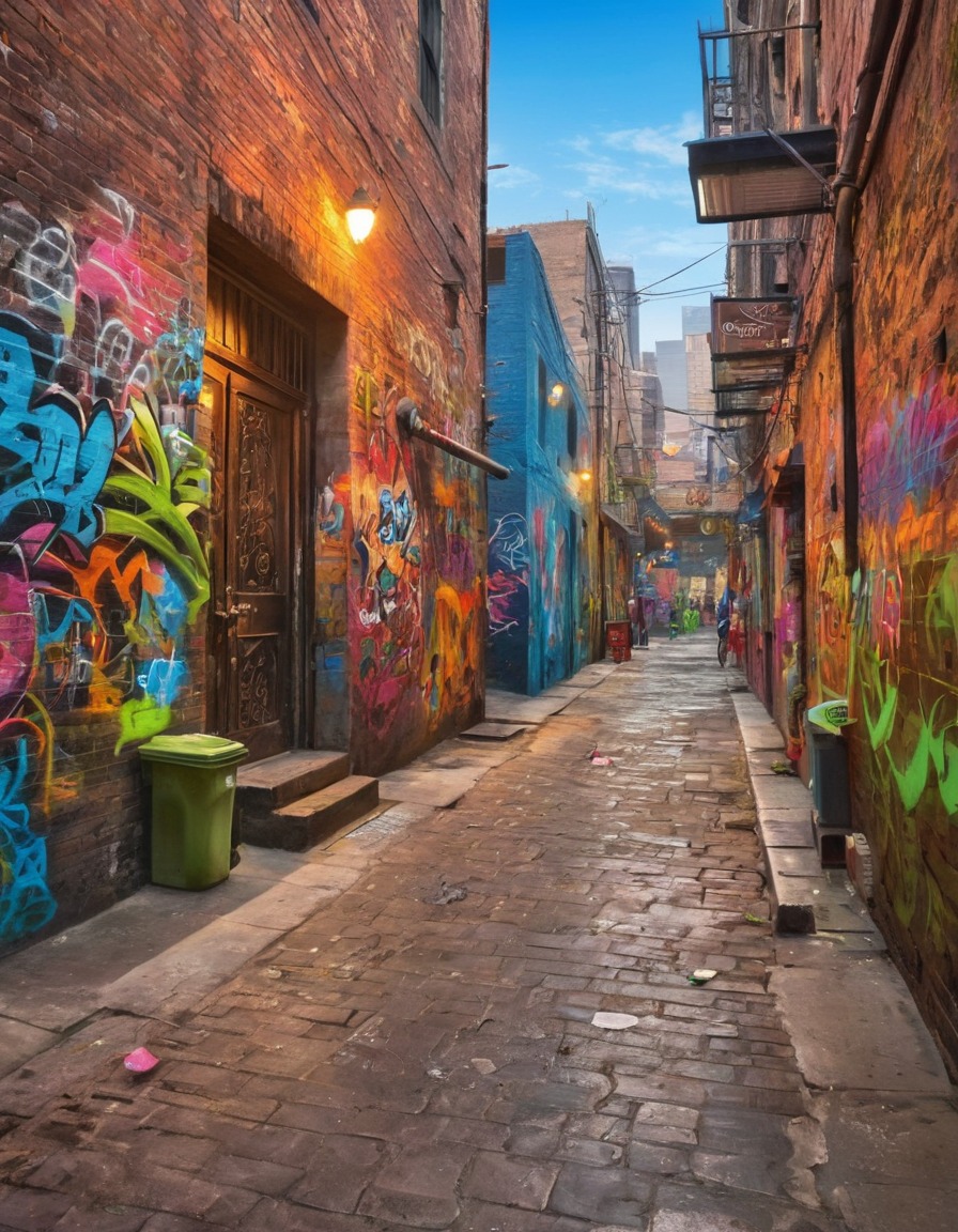 graffiti art, urban, city, vibrant, alleyway