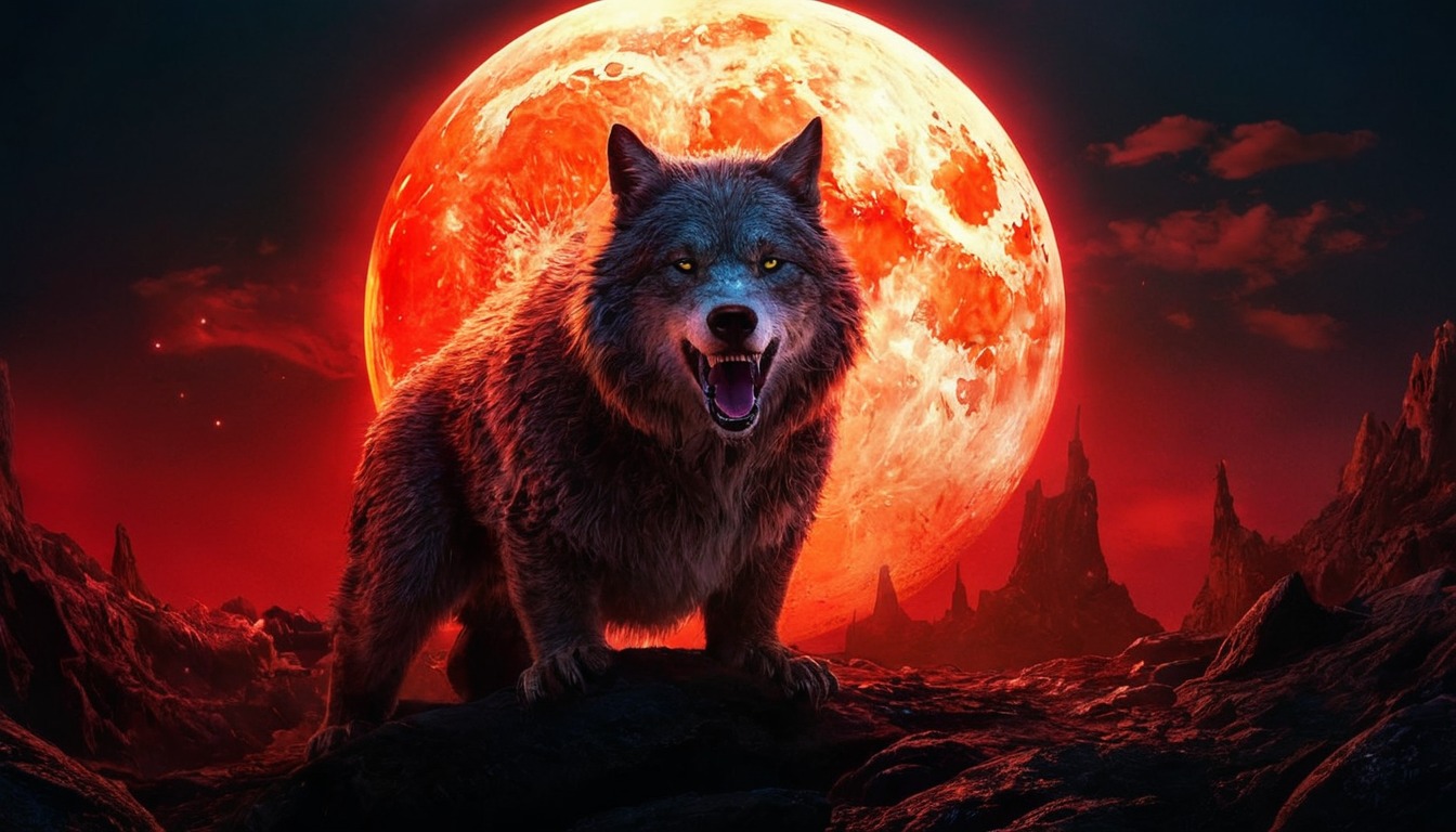 digitalart, animal, horror, photorealistic, photomanipulation, werewolf, photography, wallpaper, wildlife, badmoonrising, adobefirefly, adobe_firefly