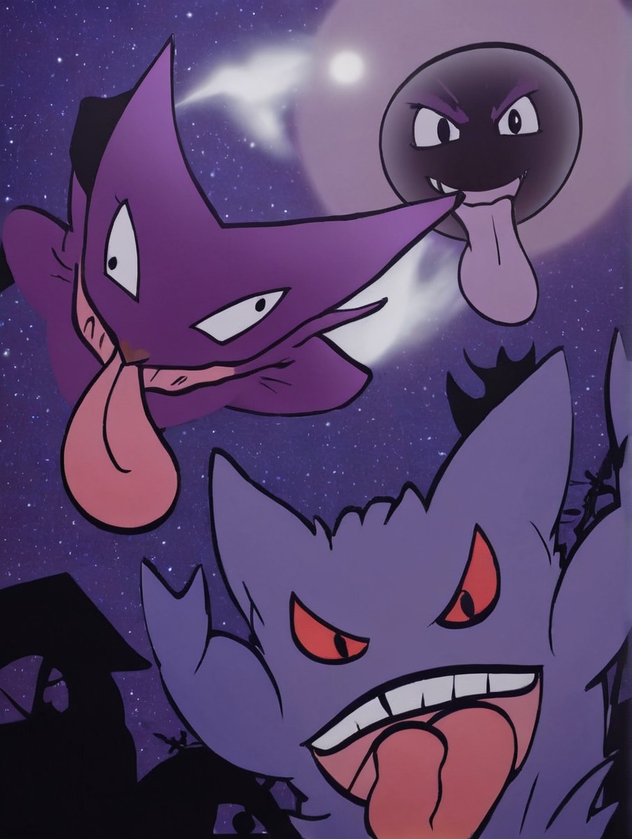 gastly, gengar, ghosts, haunter, night, pokemon, spookymasnsion, background, celebration, digitalart, digitaldrawing, digitalillustration, digitalpainting, halloween, pokemonfanart, pokemonnintendo, ghosttypepokemon, spookyfun, spookyhalloween, spookymonth, halloween2017