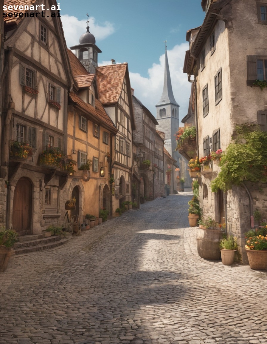 european village, cobblestone streets, charming buildings, scenic, picturesque