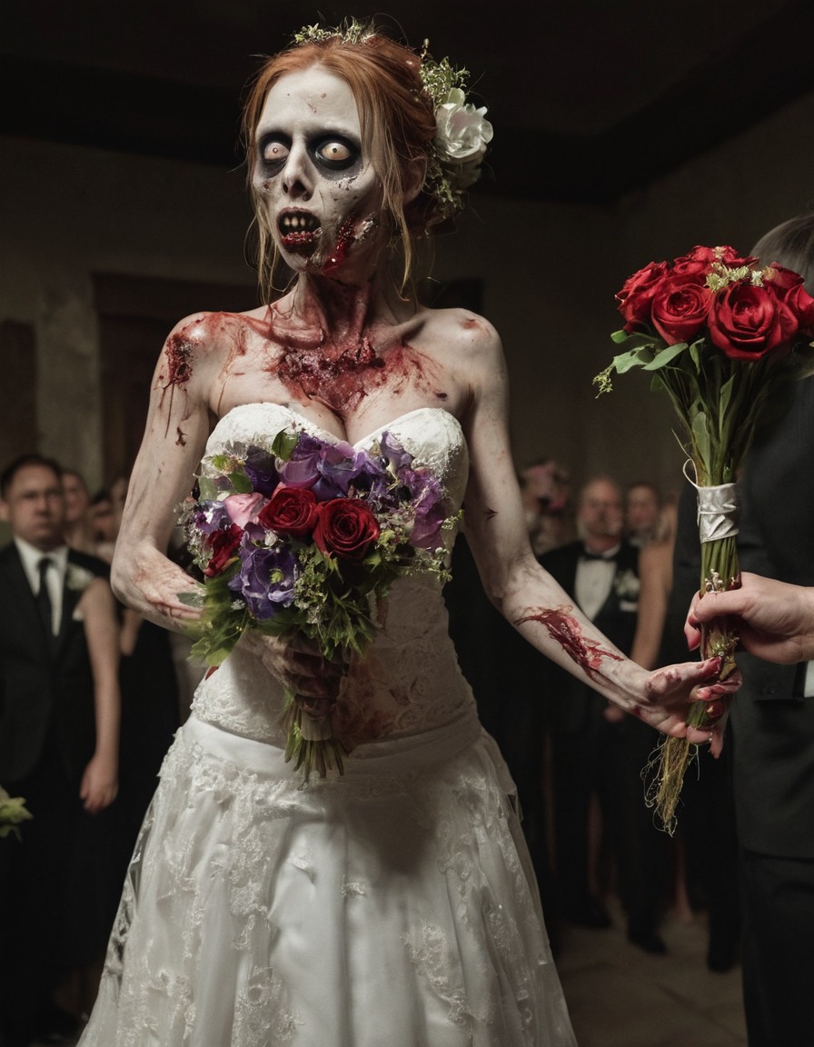 zombie, wedding, bride, bouquet