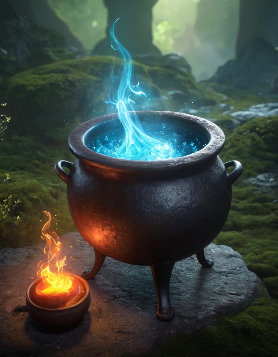 magical potion, cauldron, brewing, witchcraft, fantasy, enchanted, mystery