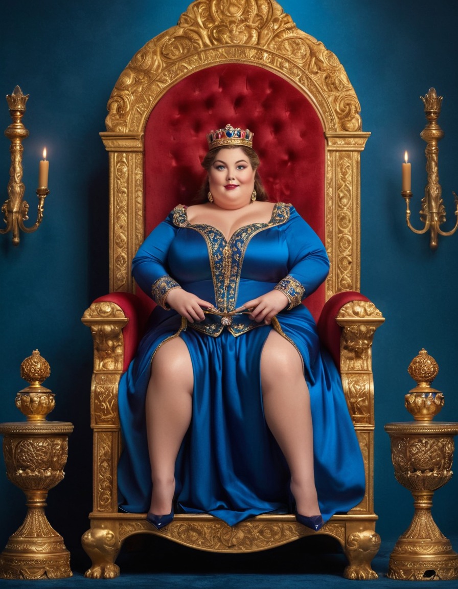 humor, overweight, royalty, throne, miniature, woman, fat