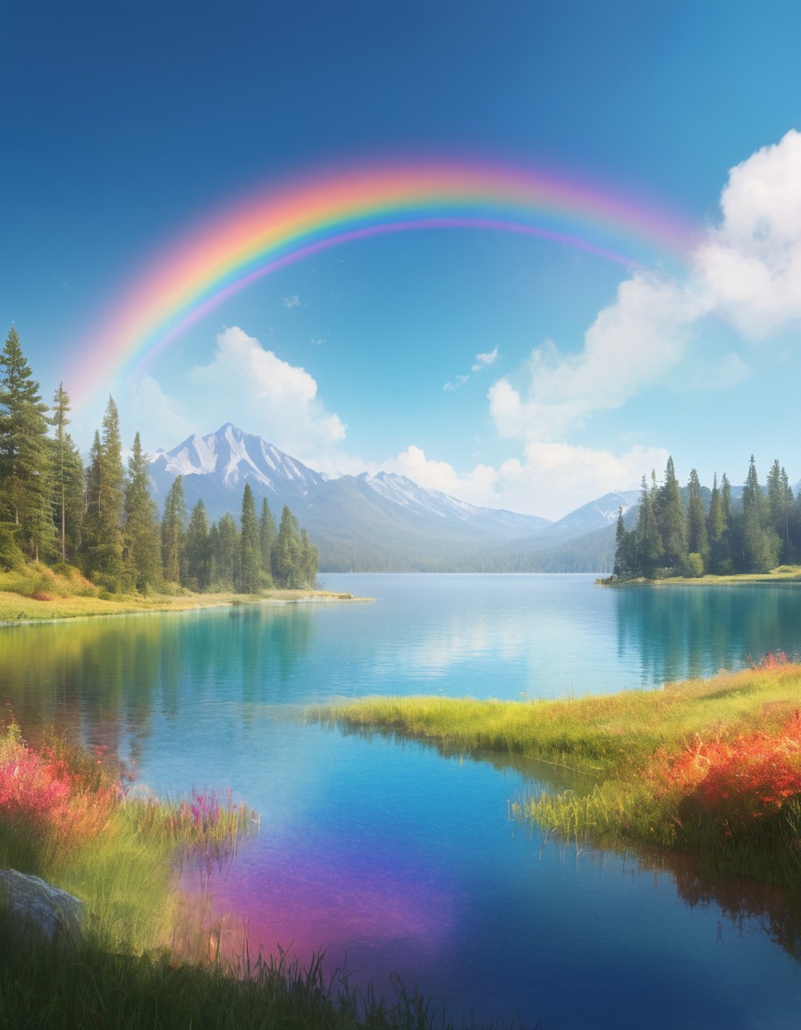 nature, rainbow, sky, lake, tranquility