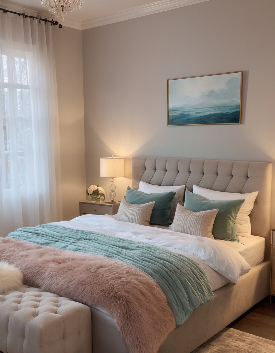 bedroom, cozy, plush, duvet, fluffy pillows, sleep, comfortable, home, interior