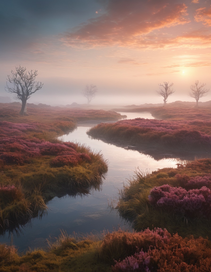 banshees, misty moor, ethereal, landscape, spirits