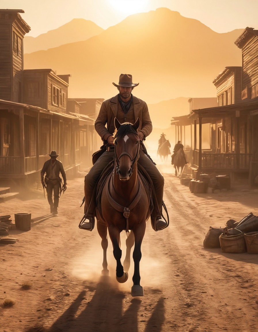 western, cowboy, arthur morgan, horse, sunset, computer games