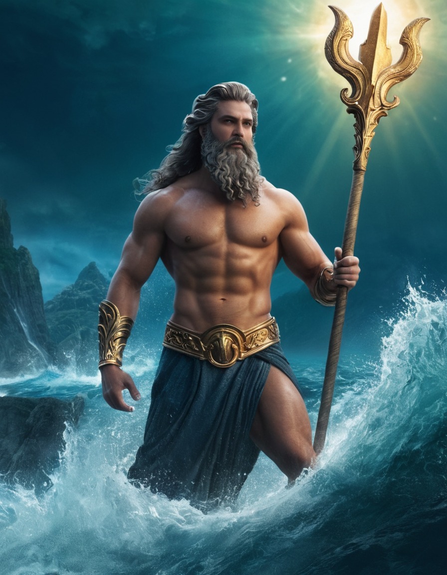 poseidon, greek mythology, deity, ocean, epic, mythical scene