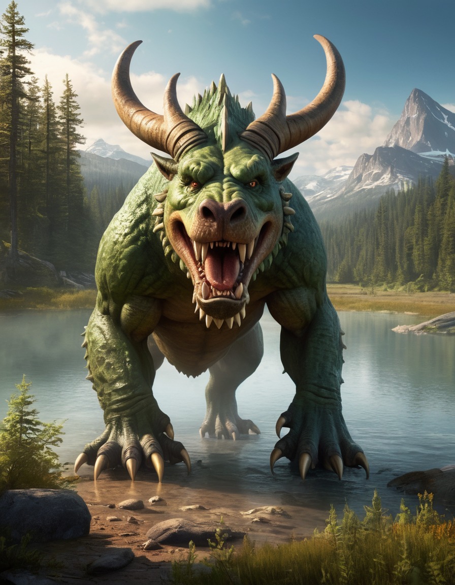 landscape, mythical creature, hodag, majestic, mythical creature art