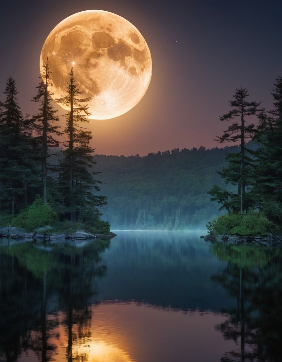 moon, reflection, lake, serene