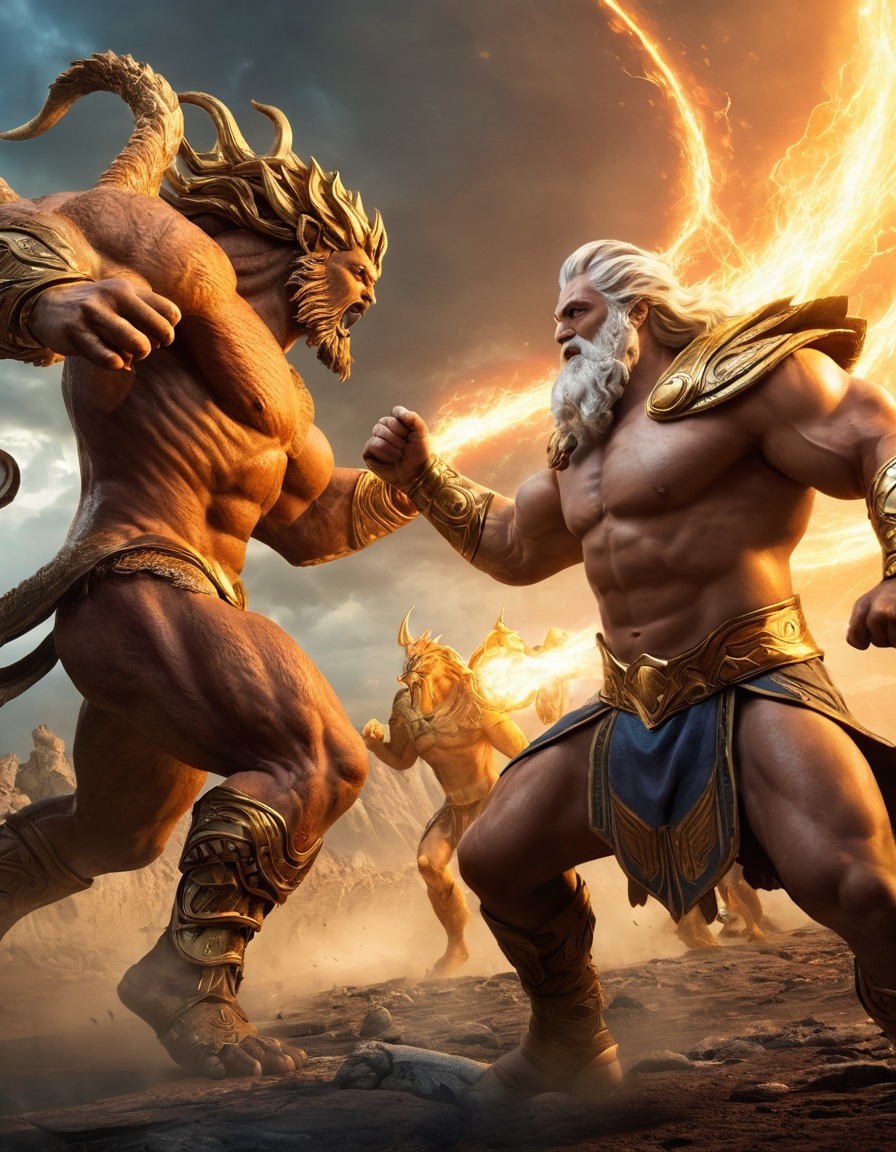 zeus, greek mythology, gods, monsters, battle, mythical creatures, power