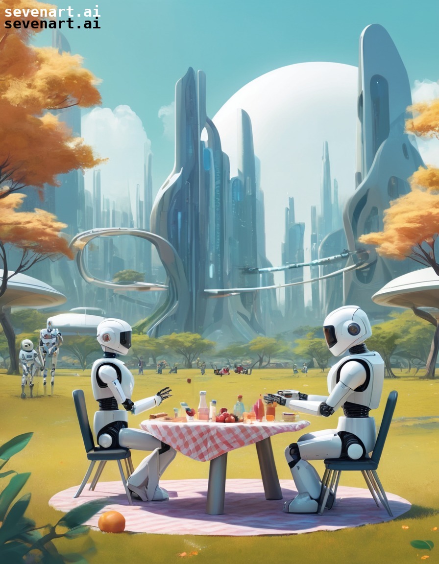 robot, family, picnic, futuristic, park, robots