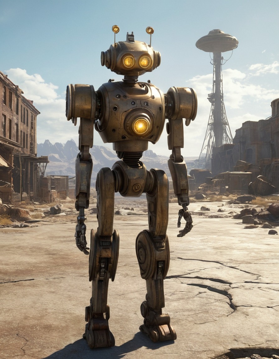 robot, fallout, companion, desolate, cityscape, games, tv shows