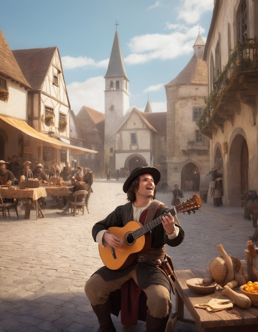 musician, troubadour, lute, singing, town square, middle ages