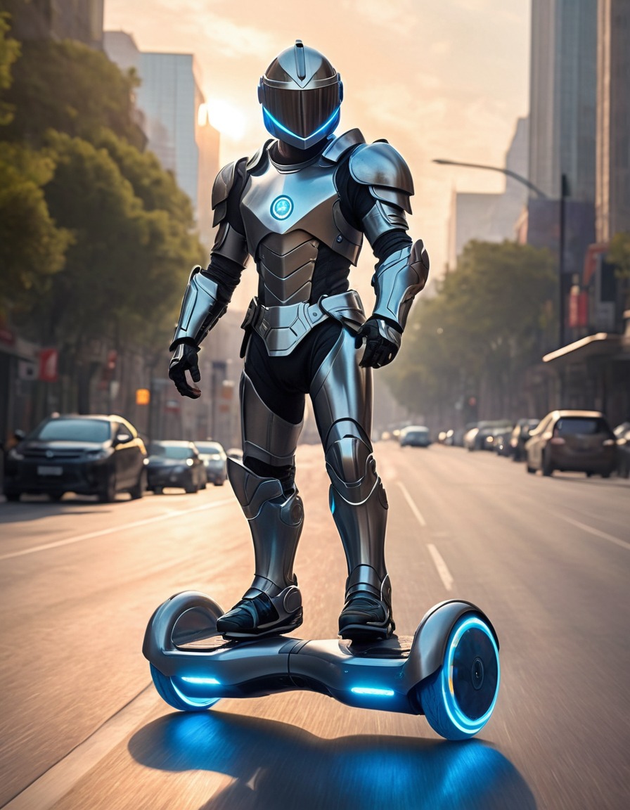 knight, armor, hoverboard, futuristic technology, fantasy, medieval, art