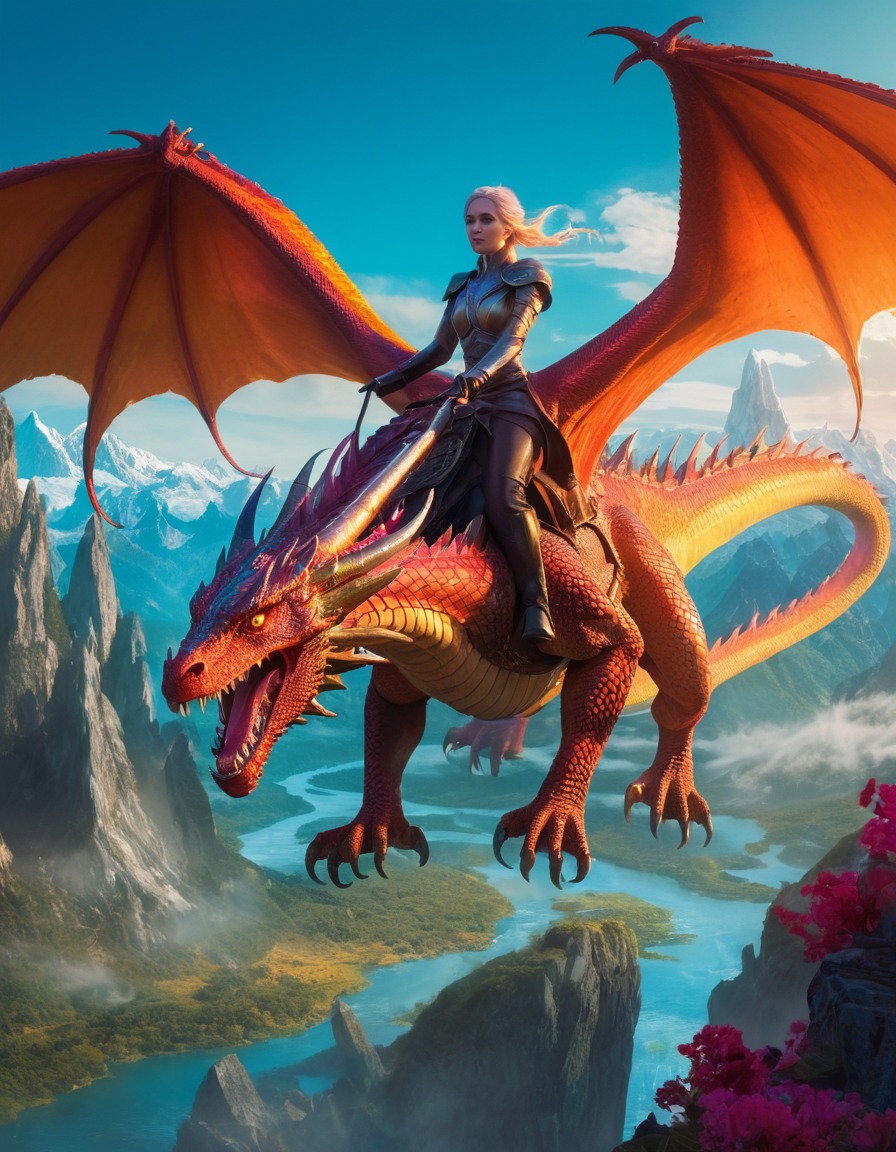 fantasy, dragon, warrior, landscape, adventure, games, girls from games