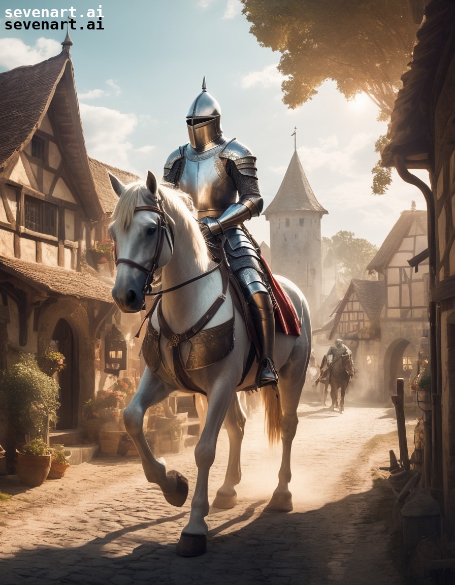 medieval, knight, horse, armor, village, middle ages