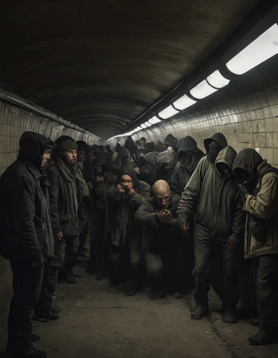 subway tunnel, civilians, conflict, urban warfare, war, usa