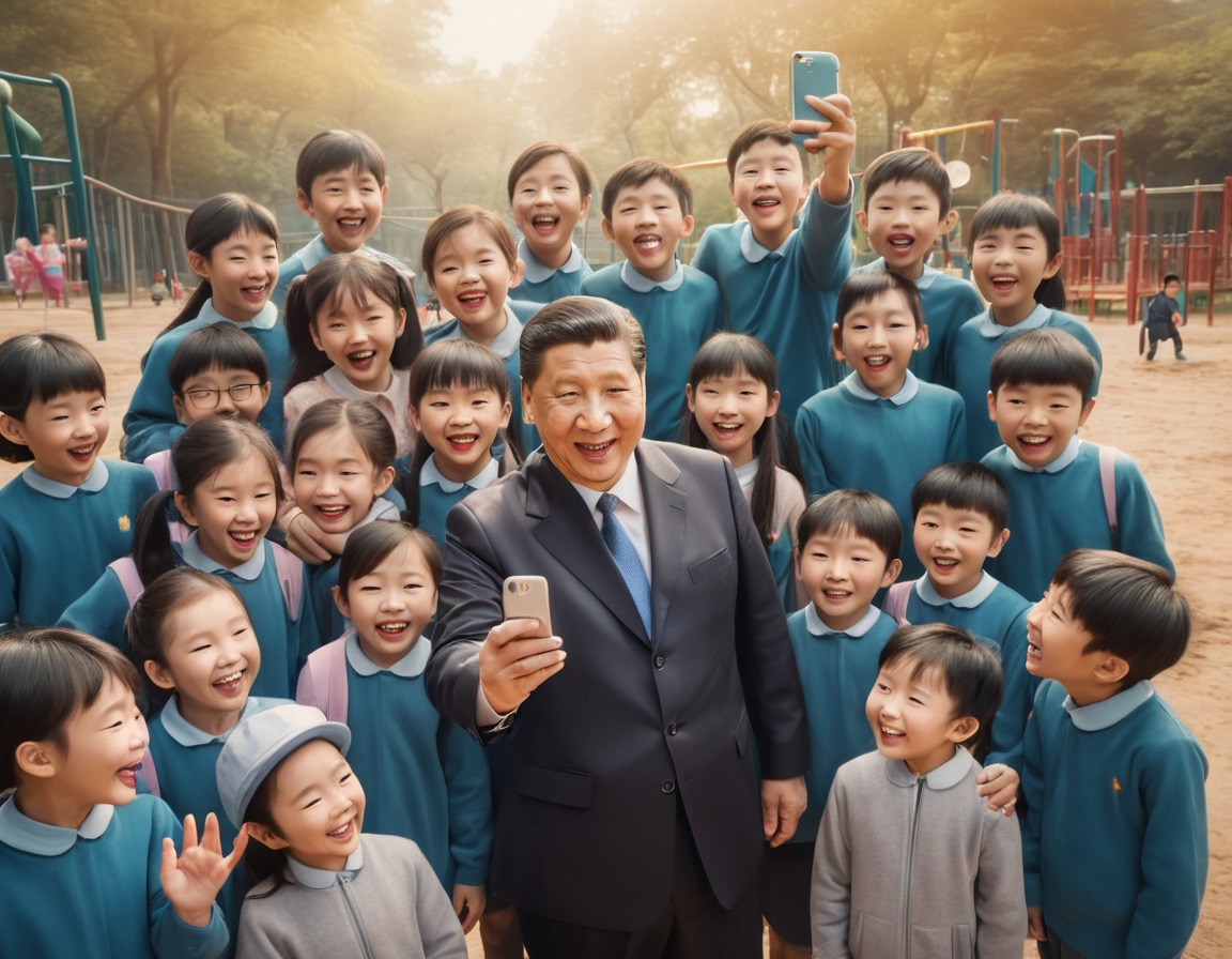 xi jinping, chinese president, selfie, playground, children, china