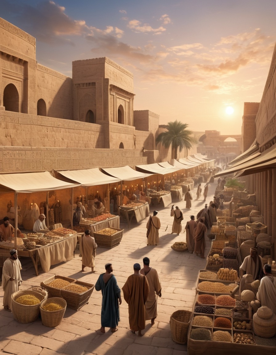 ancient civilization, trade, marketplace, babylon, mesopotamia, economy, ancient history