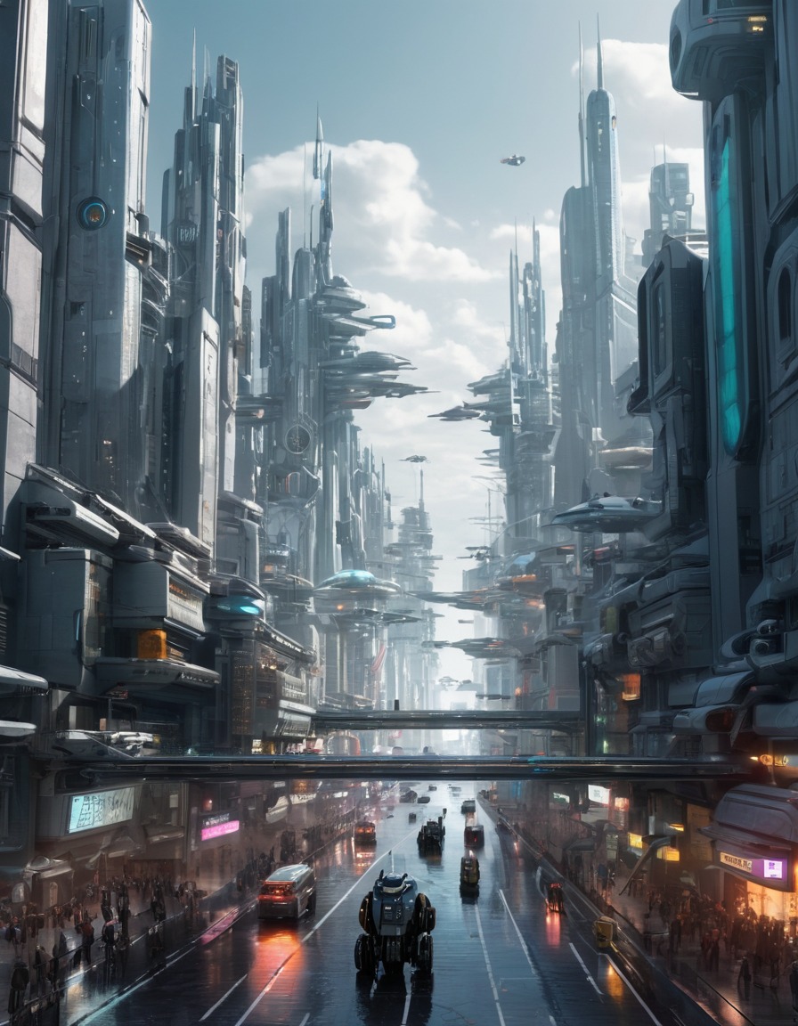 futuristic, cityscape, robots, technology, futuristic city